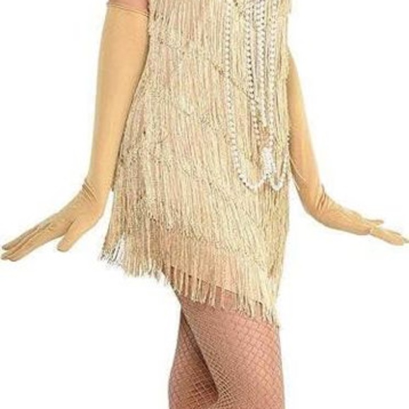 BRAND NEW women flapper fringe gold gatsby themed halloween dress size S/M L/XL - Picture 3 of 6